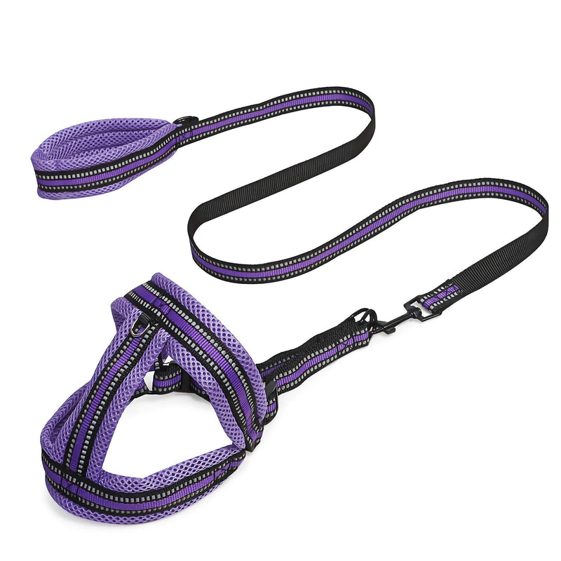 Jiu du Dog Harness with Leash,Reflective,Breathable Mesh Nylon Dogs Vest Harnesses,No Pull Adjustable Buckle Soft Padded Dogs Lead Set for Small,Medium,Large Pet,Puple S Purple - PawsPlanet Australia