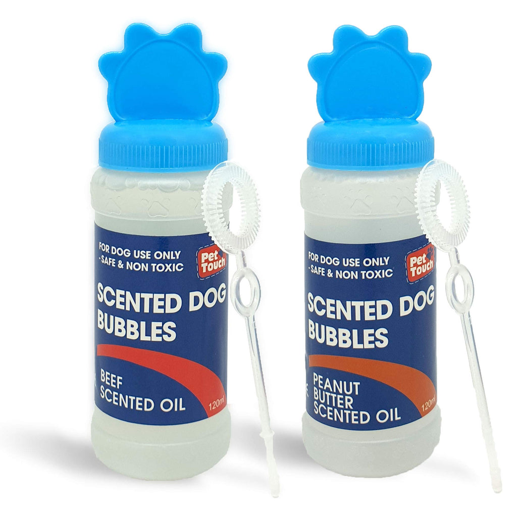 2 X 120 ml Blowing Bubbles for Dogs that contains SCENTED in BEEF and PEANUT BUTTER for Pet Interactive Play (BEEF + PEANUT BUTTER, 2 X Blue (1 Beef + 1 Peanut Butter)) BEEF + PEANUT BUTTER 2 X Blue (1 Beef + 1 Peanut Butter) - PawsPlanet Australia