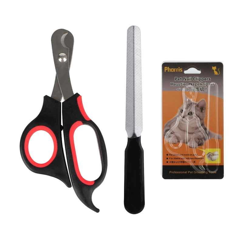 Phorris Professional Pet Nail Clippers (Scissors,Trimmers,Cutters)+ Nail File Tool Kit,for Trimming,Polishing and Grooming Claw Nails of Small and Medium Pets such as Cats,Dogs. (Red+Black) Red+Black - PawsPlanet Australia