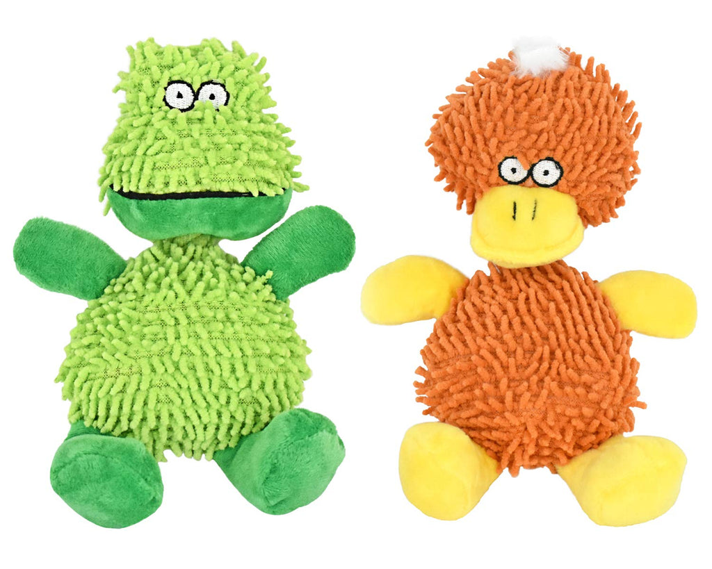 RIO Direct Squeaky Dog Toys, 2 Pack Durable Dog Plush Toys Chew Toys Dog Interactive Companion, Funny Animals Shapes Training Toy for Puppy Small Medium Dogs (Frog & Yellow Duck) - PawsPlanet Australia