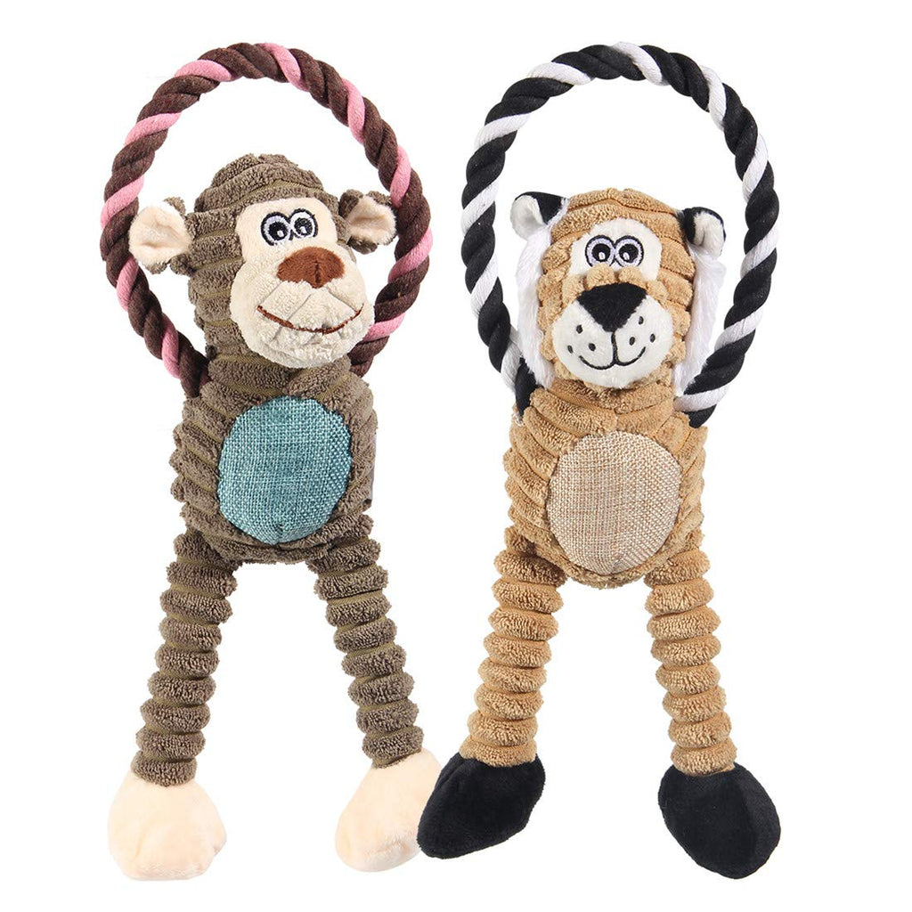 Nollary Dog Rope Chew Toys Teething Cute Lion and Monkey Design Dog Plush Squeaky toys for Boredom and Entertainment - PawsPlanet Australia