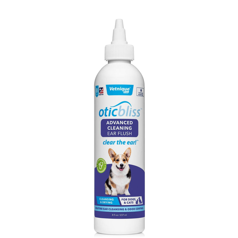 VETNIQUE LABS Oticbliss Advanced Cleaning Ear Flush for Dogs & Cats with Odor Control, Drying Agent, Aloe Vera, and Nourishing Vitamin E, Reduce Head Shaking - Clear The Ear 8 Fl Oz - PawsPlanet Australia