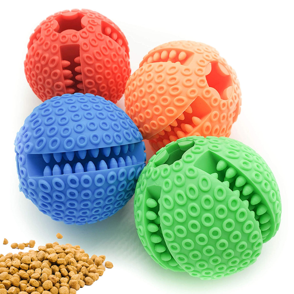 4 X DOG TREAT BALL TOYS, Dog Toys for Boredom and Interactive Dog Toys, DIET CONTROL Non Toxic Teeth Cleaning Bite Resistant Chew Dogs toys Treat Dispensing (4 Pack (1 Each Color)) 4 Pack (1 Each Color) - PawsPlanet Australia