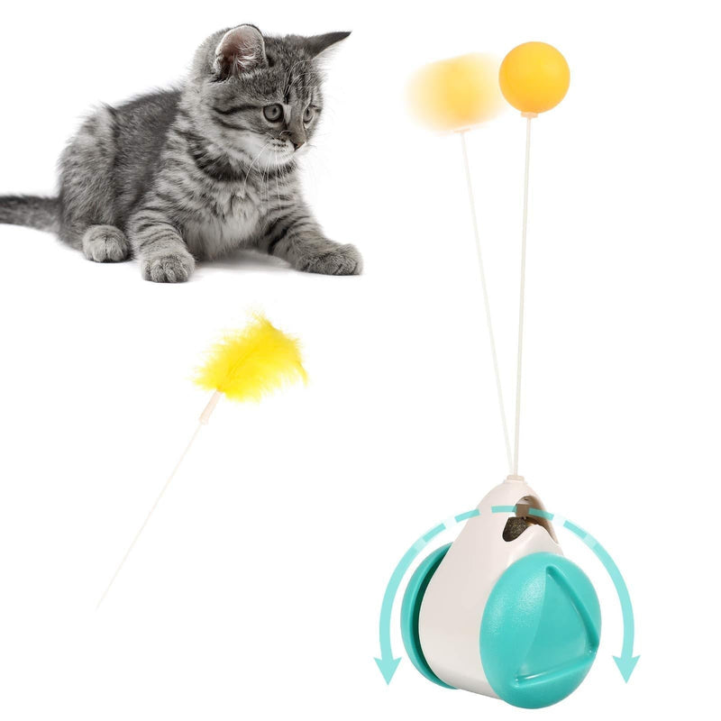 Phoetya Interactive Motion Activate Cat Toys, Self Rotating Ball Roller Catnip Pet Toy with One Replacement Feather Toy - PawsPlanet Australia