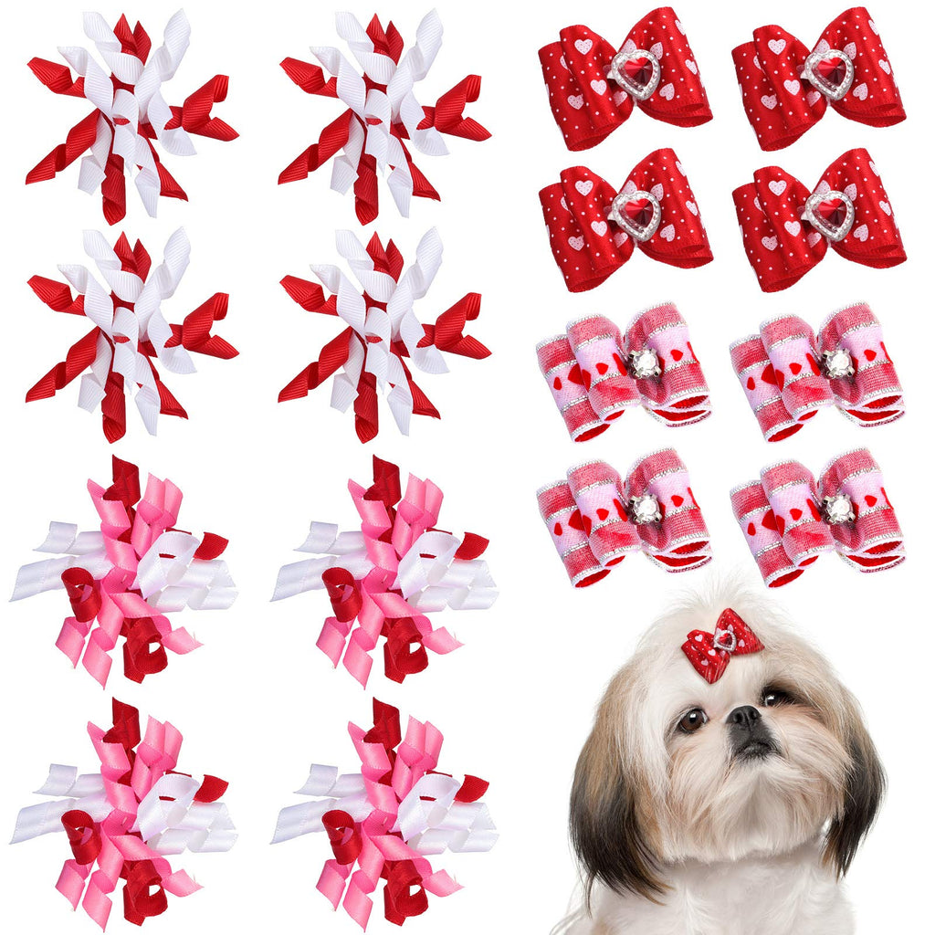 Chuangdi 16 Pieces Valentine's Day Dog Hair Bows Dog Curve Bows Puppy Topknot Hair Bows Mixed Styles Pet Cat Puppy Rhinestone Hair Bows with Rubber Bands Grooming Accessories - PawsPlanet Australia