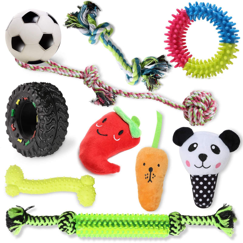 VECELA Puppy Chew Toys, 10pcs Plush Dog Squeaky Chew Rope Toys Set for Small and Medium Dogs 10-teiliges Set-A - PawsPlanet Australia