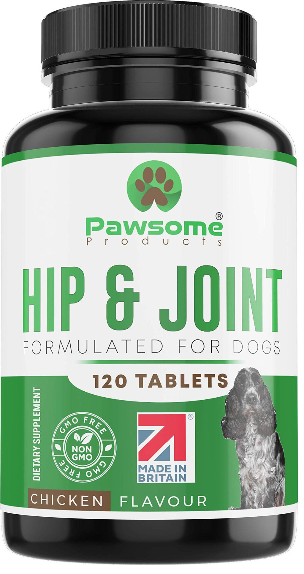 Pawsome Products Hip and Joint Supplement for Dogs with Glucosamine, Chondroitin, Green Lipped Mussel, MSM, Curcumin, Hyaluronic Acid, Manganese & Vitamin C - 120 Chicken Flavoured Chewable Tablets - PawsPlanet Australia