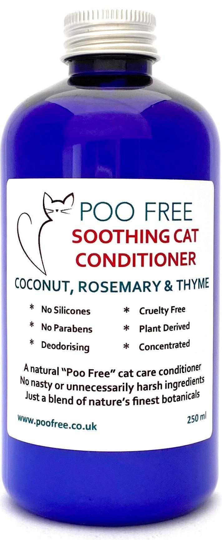 POO FREE Natural SOOTHING CONDITIONER FOR CATS - COCONUT, THYME & ROSEMARY - 250ml. No Phthalates, No Parabens, No Silicones. Soothes, Relieves Itchiness, Eliminates Germs and Smells. Concentrated. - PawsPlanet Australia