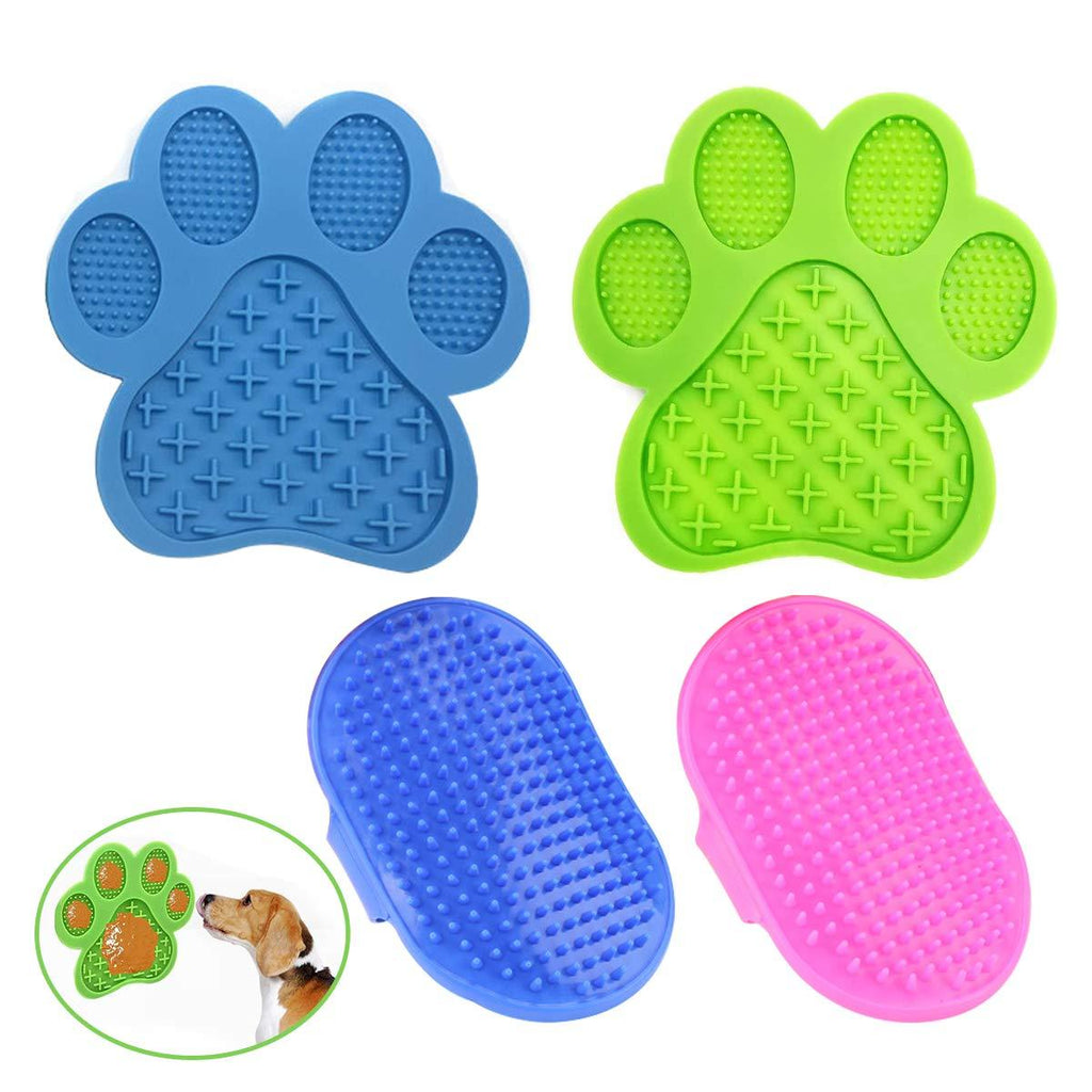RoadLoo Dog Lick Pad, 2 Pieces Perfect Dog Washing Distraction Device Slow Eating Dog Mat with 2 Pieces Dog Grooming Brush with Super Suction Cups for Licking Peanut Butter Pet Bathing Training - PawsPlanet Australia