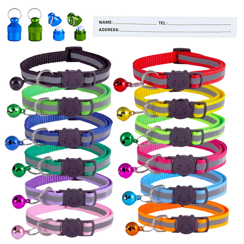 Extodry 16 Pack Reflective Cat Collars,Kitten Collar with Bells and Safety Quick Release Buckle,Personalised Name Tag,Adjustable 20-34cm,Pet Supplies Stuff,Accessories(12 Colors & 4 ID Tags) 12 Colors+4 ID Tags - PawsPlanet Australia