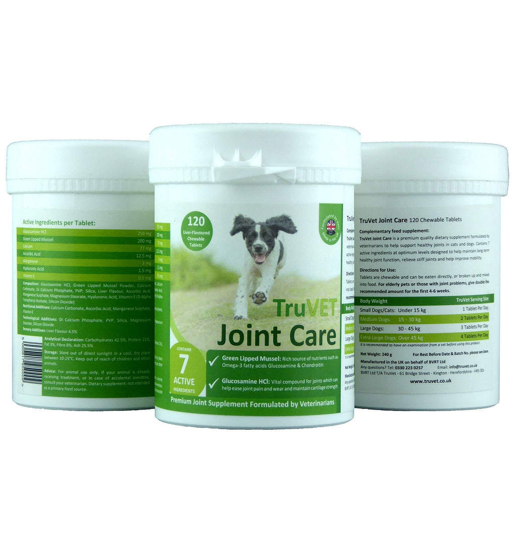 TRU VET Dog Joint Care Supplements Tablets Glucosamine Green Lipped Mussel Powerful Glucosamine HCI Green Lipped Mussel Joint Care Nutrients for Dog Aids Stiff Joints, Supports Joint Structure 120 - PawsPlanet Australia