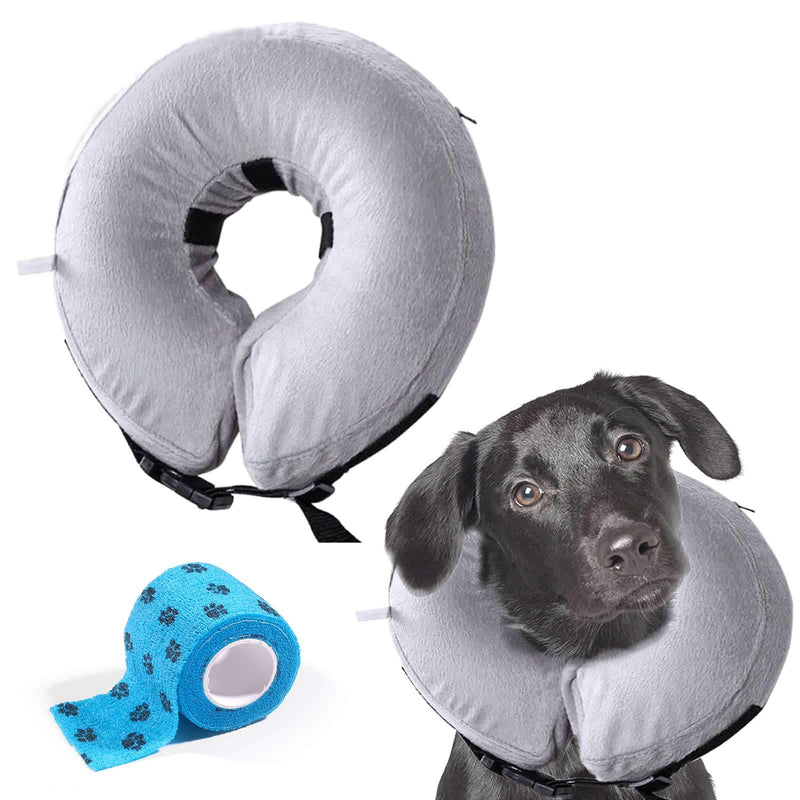 AILITRADE Pet Inflatable Basic Dog Collars Bandage for Medium Dogs,Comfy Pet Collar Dog Cone for Recovery M+ Grey - PawsPlanet Australia