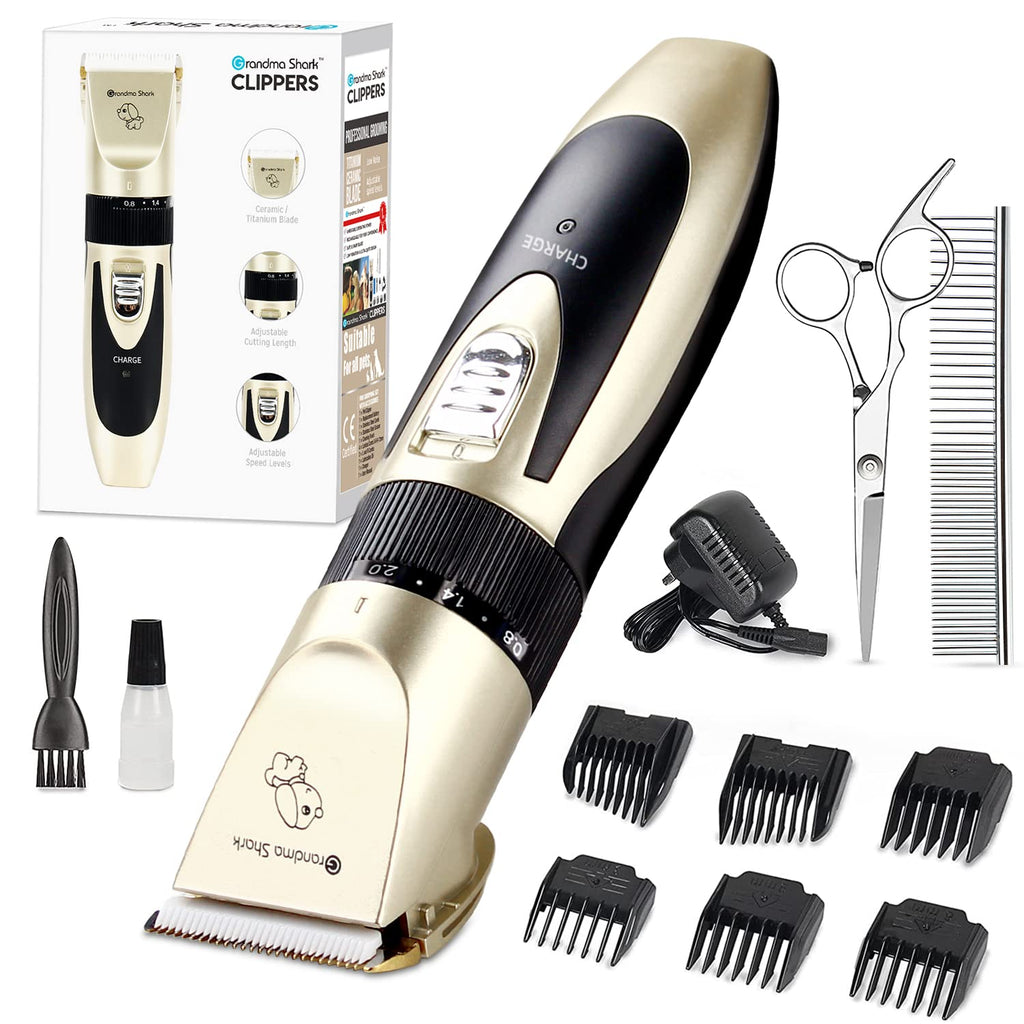 GRANDMA SHARK Professional Dog Grooming Kit, Rechargeable, Cordless, Low Noise Dog Clippers for Grooming Thick Coats - Clippers, Nail Trimmer, Complete Grooming Set for Dogs, Cats, Other Pets - PawsPlanet Australia