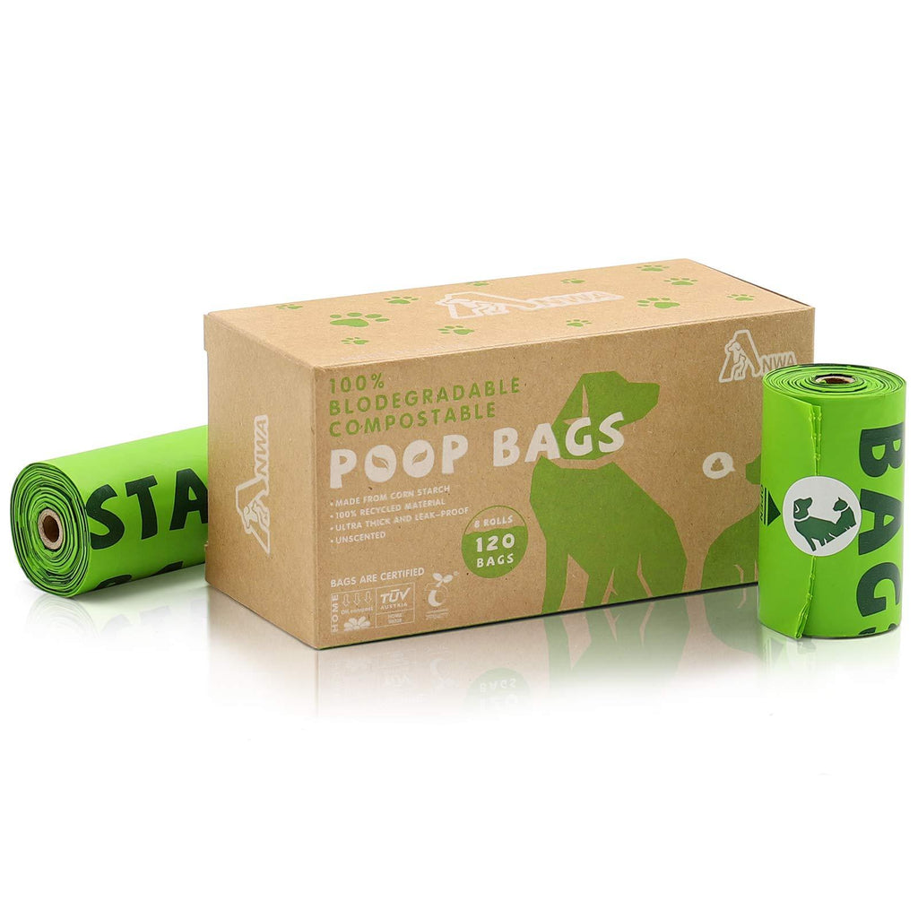 ANWA Biodegradable Dog Poop Bags, Compostable Dog Waste Bags, Extra Thick, Vegetable-Based, Certified 100% Eco-Friendly 120 Bags, 8 Rolls - PawsPlanet Australia