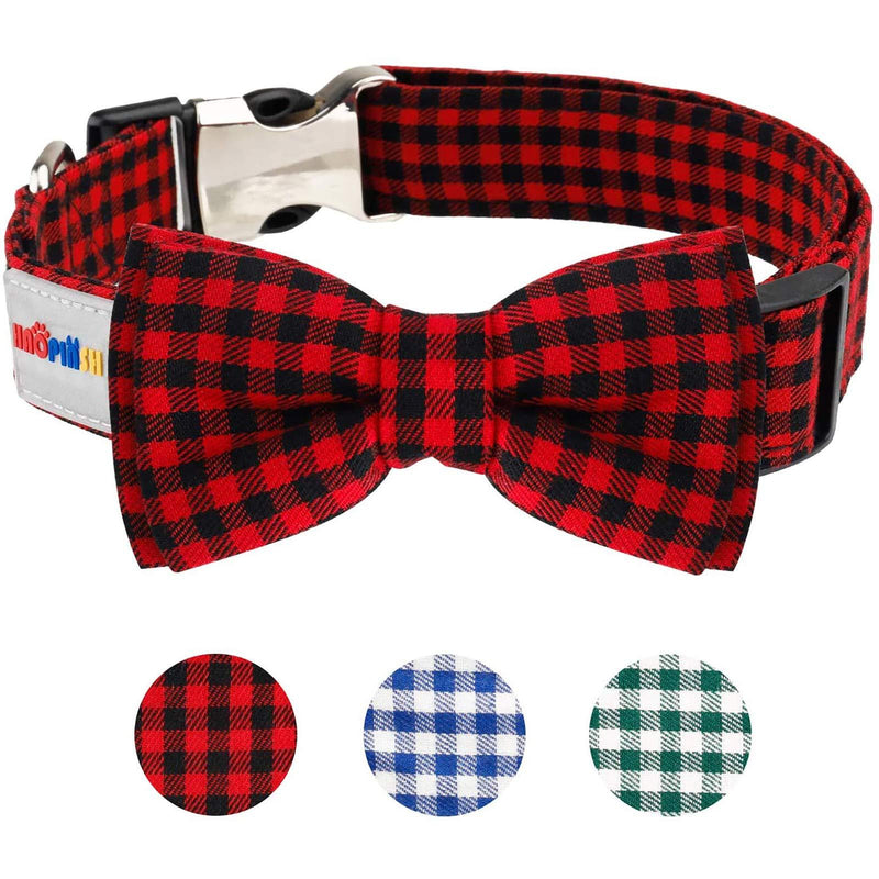 Dog Bow Tie, HAOPINSH Bow Tie Dog Collar Dog Plaid Bow Tie Collar Buckle Light Adjustable Dog Collar for Dogs Cats Pets Soft Comfortable Red Medium 11-18Inch - PawsPlanet Australia