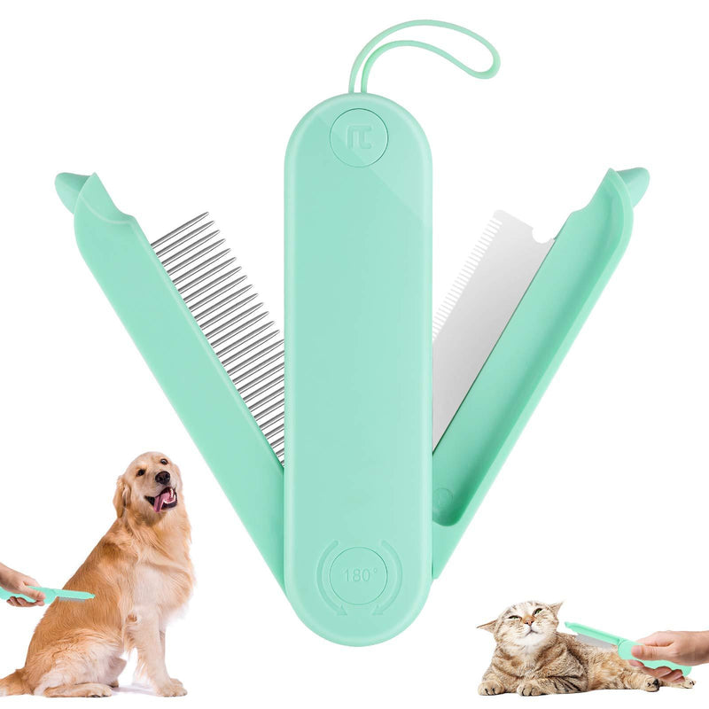 Sirecal Slicker Brush Dog 2 in 1 Foldable Grooming Brush for Large to Small Dog or Cat Pets With Short to Long Hair Green - PawsPlanet Australia