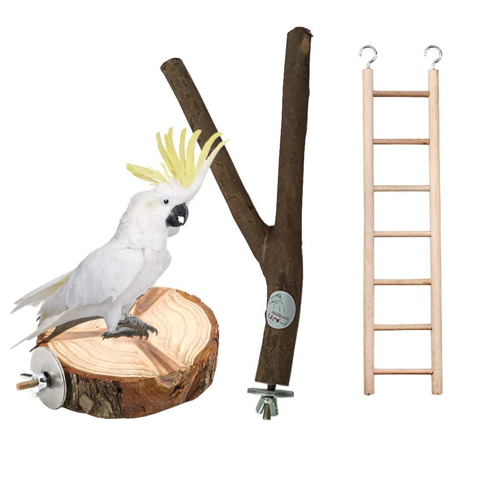 Skystuff 3Pcs Bird Toys including Parrot Perches Y-perch Natural Wood, Bird Perch Stand Platform and Wooden Ladder for Parrots, Parakeets,Macaws, Finches - PawsPlanet Australia