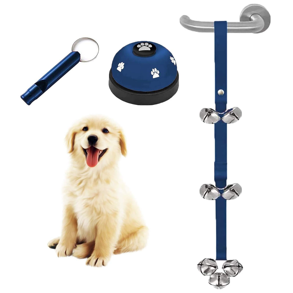 ToKinCen Dog Bell, Training Potty Pet Doorbell Adjustable Door Press Bell for Toilet Training Hunting 7 Large Dog Training Bells Clear Ring Pet Tool Communication Device with Whistle (Blue) - PawsPlanet Australia