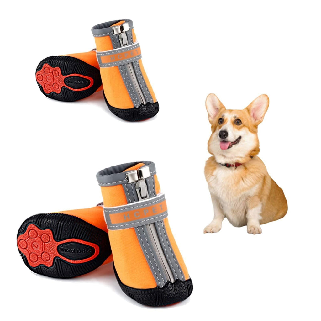 esafio Waterproof Dog Shoes, Dog Boots with Adjustable Strap, Anti Slip Black Dog Rain Shoes for Small Medium Dog (4#, Orange) 4# - PawsPlanet Australia