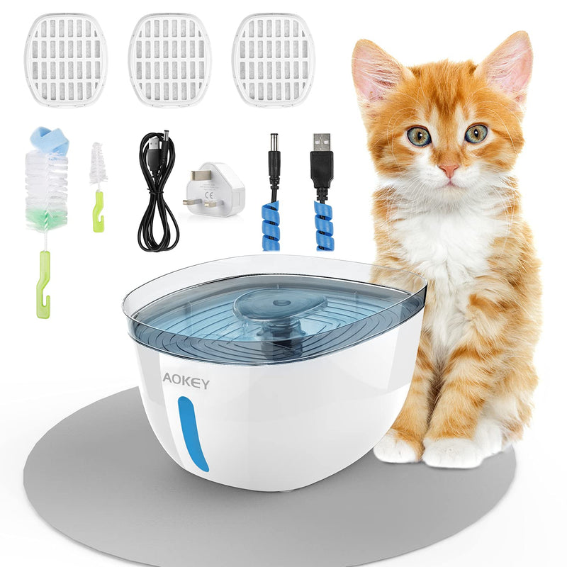 Cat Water Fountain, 2.2L Pet Water Fountain, Ultra-Quiet Cat Fountain with LED Night Vision Water Level Window and 3 Replacement Filter and Waterproof Pad White - PawsPlanet Australia