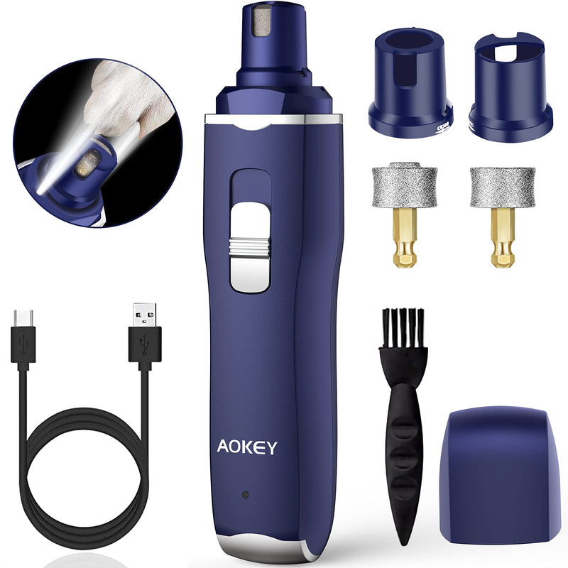 AOKEY Dog Nail Trimmers, Dog Nail Grinder with LED Light, 50 dB Ultra Quiet Dog Grooming Kit with Strong Motor, 2 Speed Dog Nails Clippers Fast Grinding for Different Size Pets Blue - PawsPlanet Australia