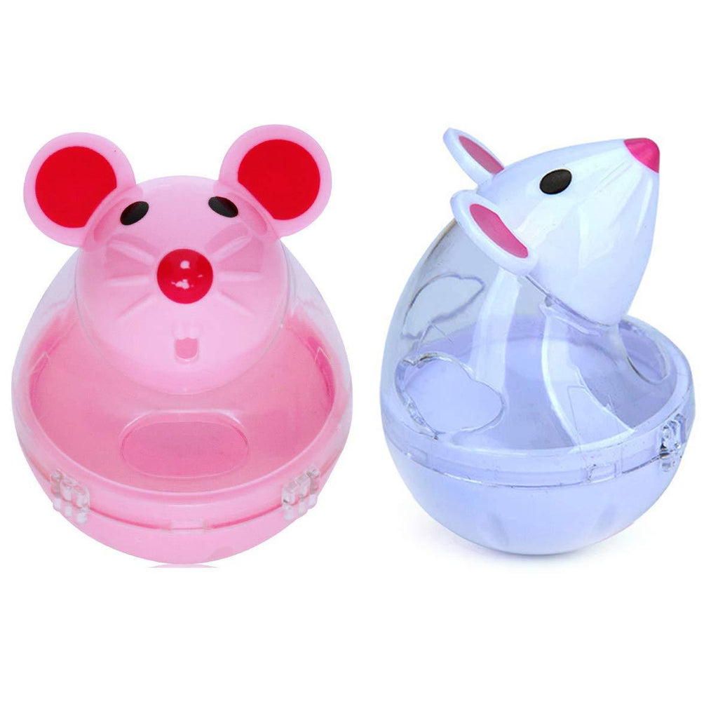 EUYuan 2 Pieces Interactive Cat Food Feeder, Cat Food Ball Dispenser Cat Treat Toy Feeder IQ Treat Training Mouse Shape Tumbler for Kitten Puppy Playing (Pink, White) - PawsPlanet Australia