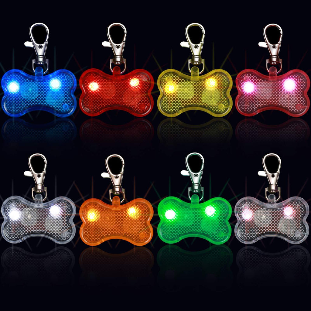 8 PCS Pet Glowing Tags Pendants Glow in The Dark Dog Collar Pet ID Tag LED Dog Tags Light Up Clip-on Dog Bone Pendant for Dogs Night Time Walking Camping - PawsPlanet Australia