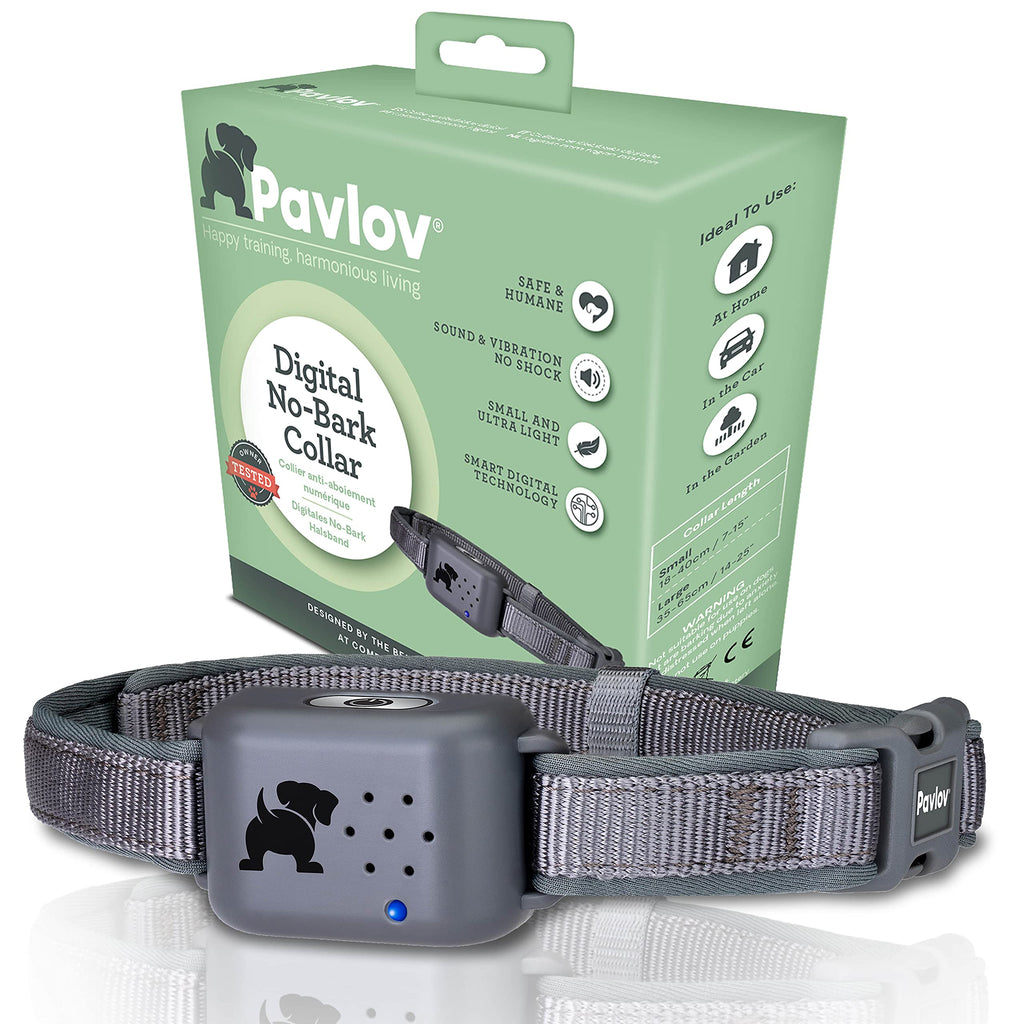 Pavlov Digital Anti Bark Collar, deterrent device to stop dogs barking, no shock only sound & vibration, safe & humane, no bark training for small medium & large dogs, water resistant and lightweight M/L - PawsPlanet Australia