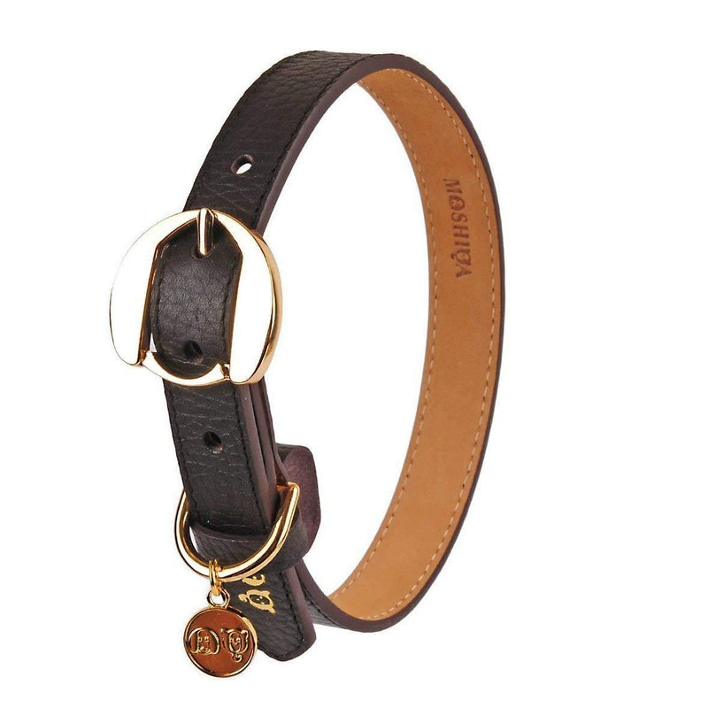 Moshiqa Hachiko Leather Dog Collar Brown Large - PawsPlanet Australia