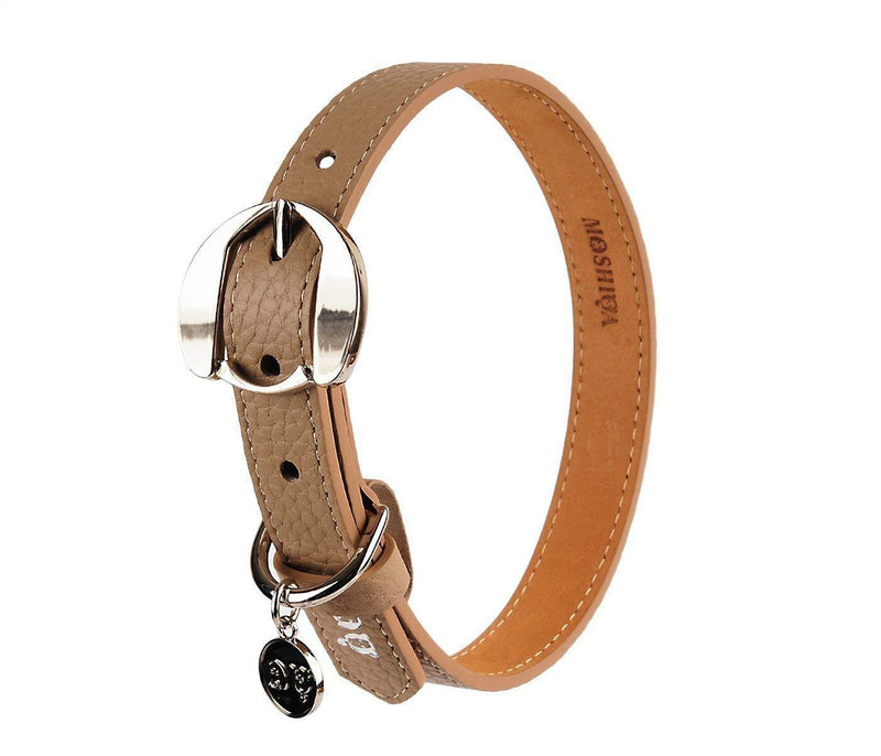 Moshiqa Hachiko Leather Dog Collar Dark Beige Small - PawsPlanet Australia