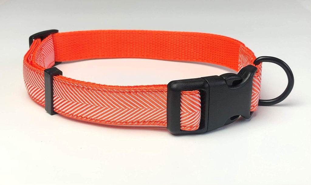 KLASSY K9 DOG COLLAR ORANGE PLAIN WEAVE WEBBING WITH ORANGE AND WHITE HERRINGBONE DESIGN LARGE 25MM WIDE 16-23" (40-58 CM) - PawsPlanet Australia