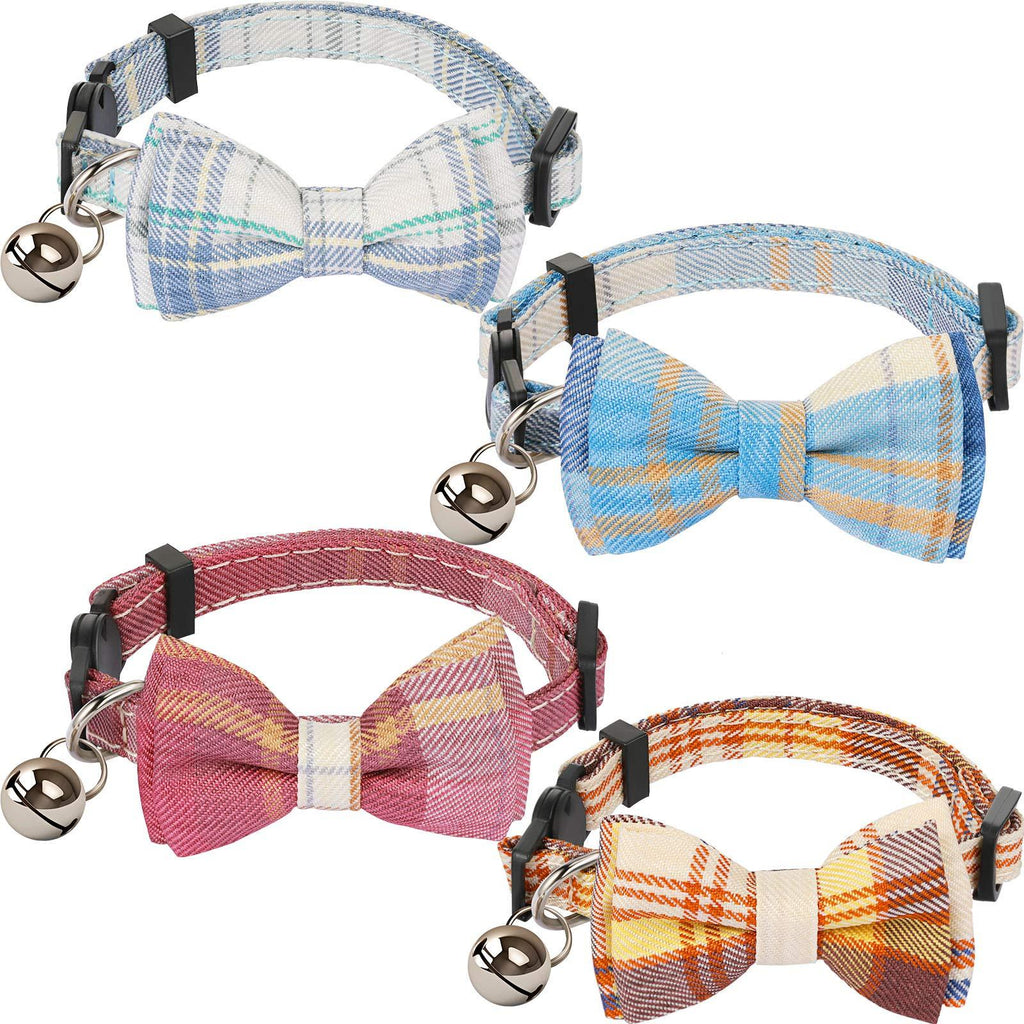 Weewooday 4 Pieces Breakaway Cat Collar with Bow Tie and Bell, Cute Plaid Patterns Kitty Safety Buckle Collars, Adjustable Buckle Collars for Pet Kitten Cats Puppy - PawsPlanet Australia