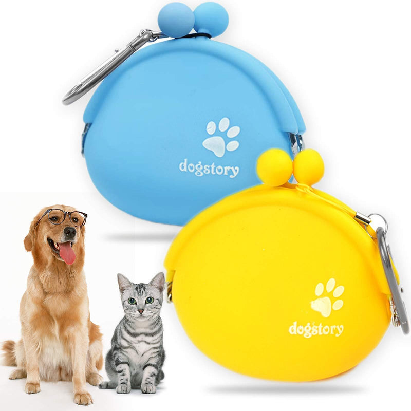 2 Pcs Dog Cat Treat Pouch, Silicone Dog Food Container Portable Pet Training Bag Walking Accessories Multi-Purpose Pouch Coin Purse Key Case with Semi-Closed Opening (Blue and Yellow) - PawsPlanet Australia