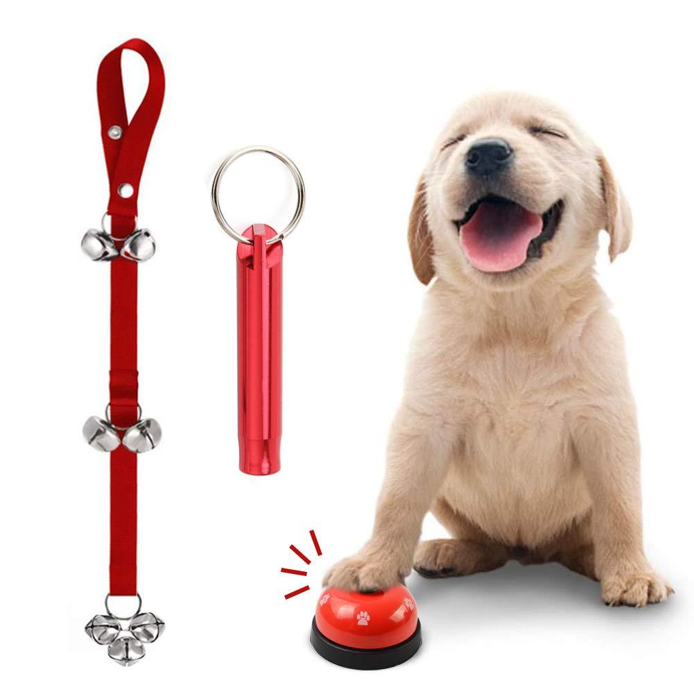 Potty Doorbells for Dog Pet Training Iron Bells, Adjustable Nylon Rope Bells for Toilet Training Hunting Dog Bell with Whistle (red) red - PawsPlanet Australia