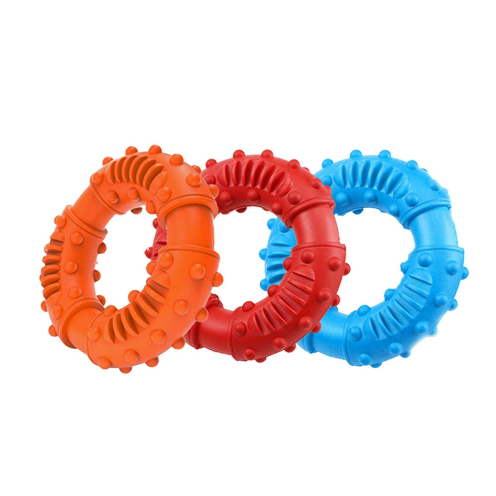 CHSG 3pk Dog Toys Chew Toy for Large Dog, Dog Teething Toys, Teeth Cleaning, 100% Natural Rubber, Non-Toxic, Durable & Washable Rubber Ring Dog Toys for Boredom Dog Toys Red & Orange & Blue - PawsPlanet Australia