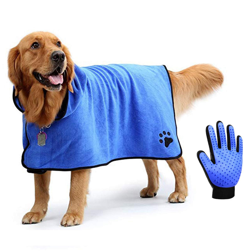 Vinclus Dog Drying Coat,Microfibre Fast Drying dog Robe Towel with Grooming Gloves,Dog Bathrobe Towel with Adjustable Strap Hood,Ultra-fast Moisture Absorption,Puppy towelling Bathing Accessories Coat Small - PawsPlanet Australia