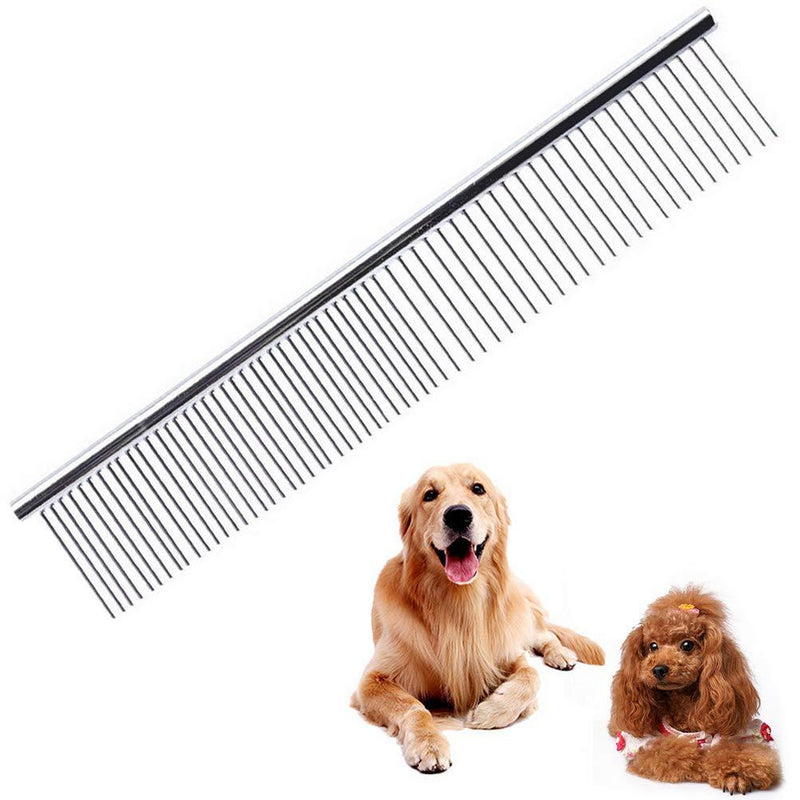 nuoshen Pet Comb, Stainless Steel Pet Grooming Comb Rounded Teeth Dog Comb Greyhound Comb Grooming Tools for Large, Medium and Small Dogs Cats Horse (19 x 3.5 cm) silver - PawsPlanet Australia