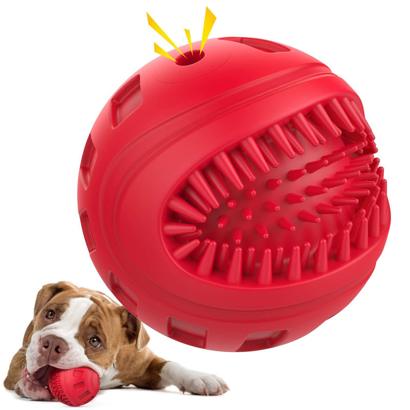 Pawaboo Squeaky Ball Dog Toys, Medium and Large Pets Dog Ball Sound Toys, Clean Teething Chew Toys, Washable Rubber Chewing Spiky Ball Toys, Suitable for Outdoor and Indoor - Red - PawsPlanet Australia