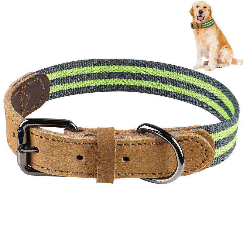 G.C Leather Dog Collar Large Medium Small Dogs Puppy Reflective Soft Padded Adjustable Lightweight Traning Outdoor Adventure Comfortable Pet Collar Accessories 50-60 cm 60CM Green - PawsPlanet Australia