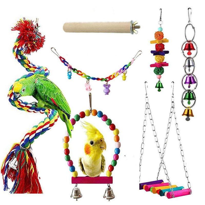 Jsleid Bird Parrot Toy, 7 pcs Bird Toys, Bird Swing Toy, Parrot Toy, Hanging Swing for Bird, Parrot Bite Toy Chewing, Activities and Habitats Suitable for Pet Birds and Parrots - PawsPlanet Australia