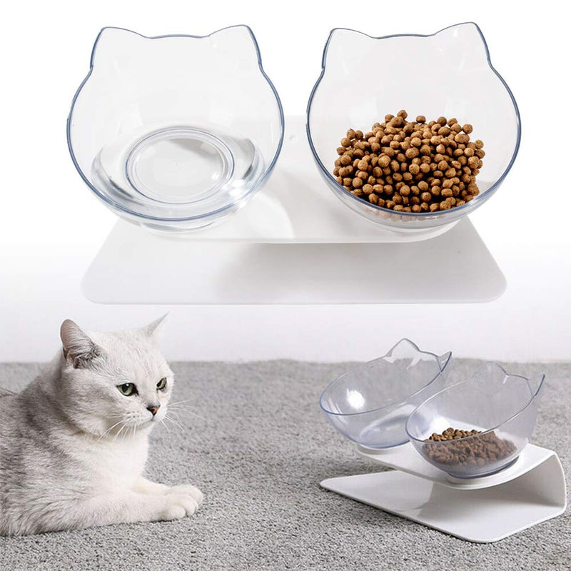 EUNEWR 15° Tilted Cat Food Bowl,Detachable Dish Bowl Raised Stand Transparent Cat Bowls, Raised Cat Bowl for Pet Food and Water Feeder - PawsPlanet Australia