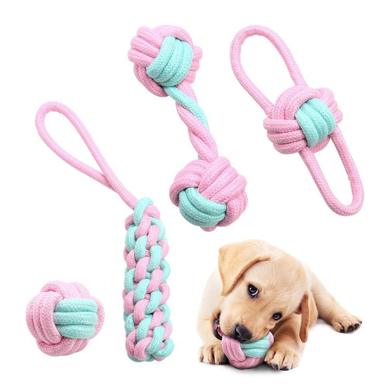 AnCoSoo Dog Rope Toys, Rope Ball Dog Toy Set of 4 Pcs, Indestructible Chew Toy for Puppy, Dog Interactive Toy, Beneficial to Dog's Mental Health, Tooth Cleaning Toy for Small/Medium Dogs rope toy 4 pcs - PawsPlanet Australia