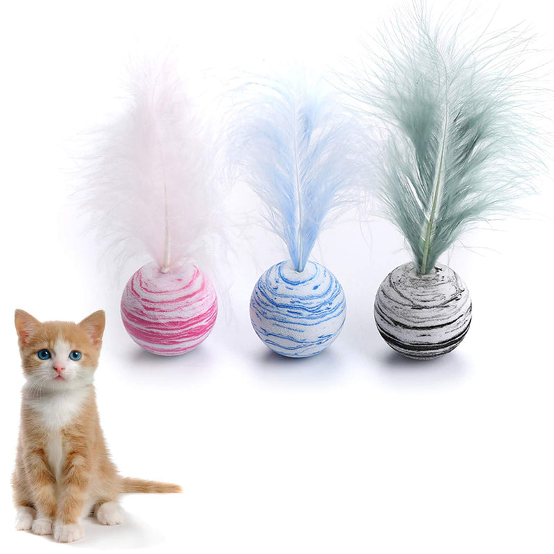 HUOXIG Cat Teeth Grinding Chew Toy Teasing Feather Ball Toy Interactive Toy kitten Scratch Trow Toy Cute Entertaining Play Toys Teath Cleaning Toy- 3Pack - PawsPlanet Australia