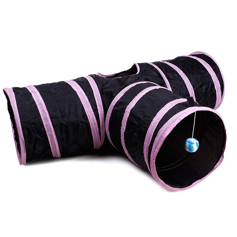 Athyior 3 Way Cat Tunnel Toys - Pop Up Play Tunnels Collapsible Interactive Pet Toy for Kitten Cat Rabbit with Ball Pink Black - PawsPlanet Australia