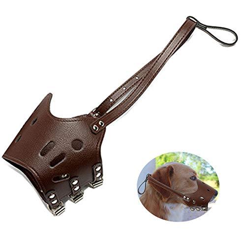 Dog Leather Mouth Cover Leather Anti-bite and Anti-Eating Pet Dog Mouth Cover for Large, Medium and Small Dogs Barking Control Brown (M) M - PawsPlanet Australia