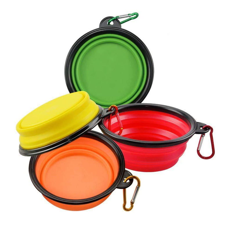 Golden Apple 4-Pack Silicone Collapsible Dog Bowls, Portable Travel Pet Cat Food Water Feeding Cup Dish with Carabiner for Hiking, Camping - PawsPlanet Australia