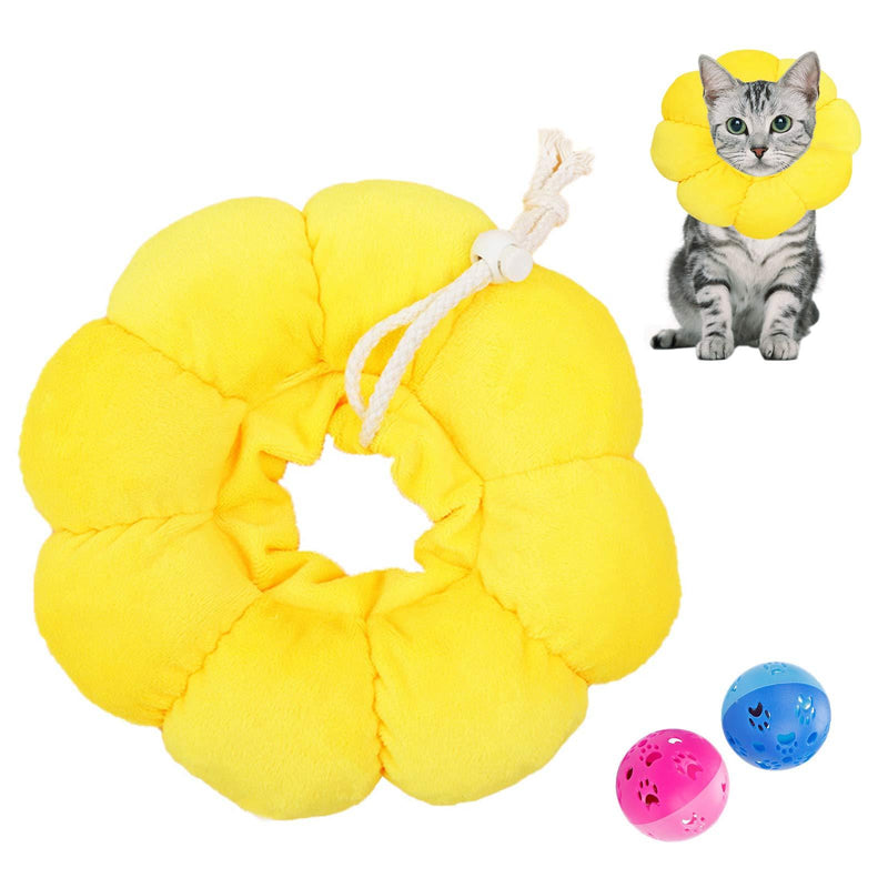 N\O Heiqlay 1pc Cat Elizabethan Collar Soft, Pet Headgear Cat Cone Collar Soft Soft Pet Recovery Cone with Adjustable Soft Edge Pet Headgear for Anti-Bite Lick, Sun Flower, M - PawsPlanet Australia