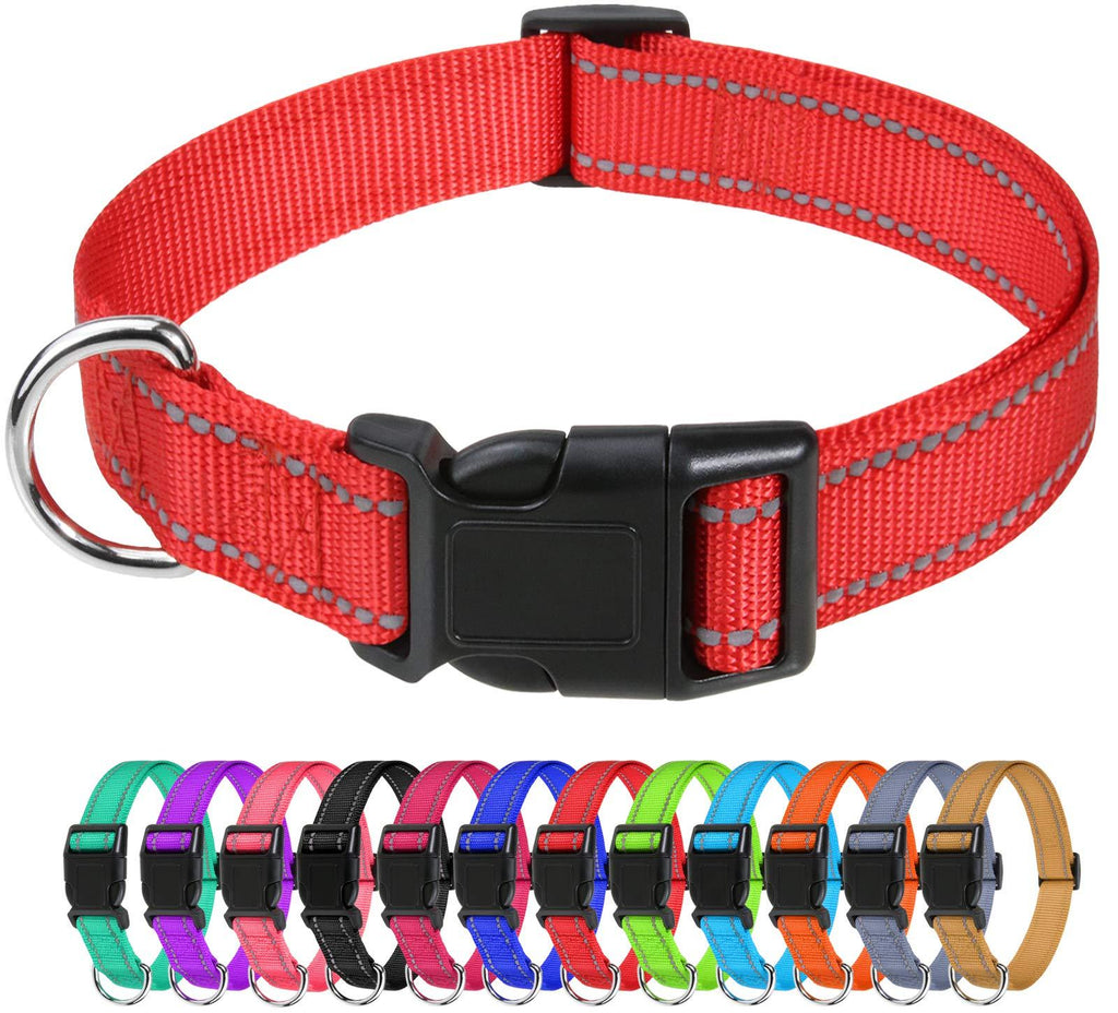 TagME Reflective Nylon Dog Collars, Adjustable Classic Dog Collar with Quick Release Buckle for Medium Dogs, Red, 2.5 cm Width M: 2.5 x 30-50cm - PawsPlanet Australia