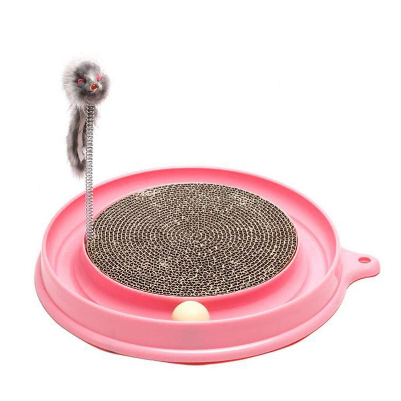 DERCLIVE Cat Scratcher Toy Cat Fun Toy Round Scratcher with A Ball and A Furry Mouse Toy - Pink(Mouse Color Random) - PawsPlanet Australia