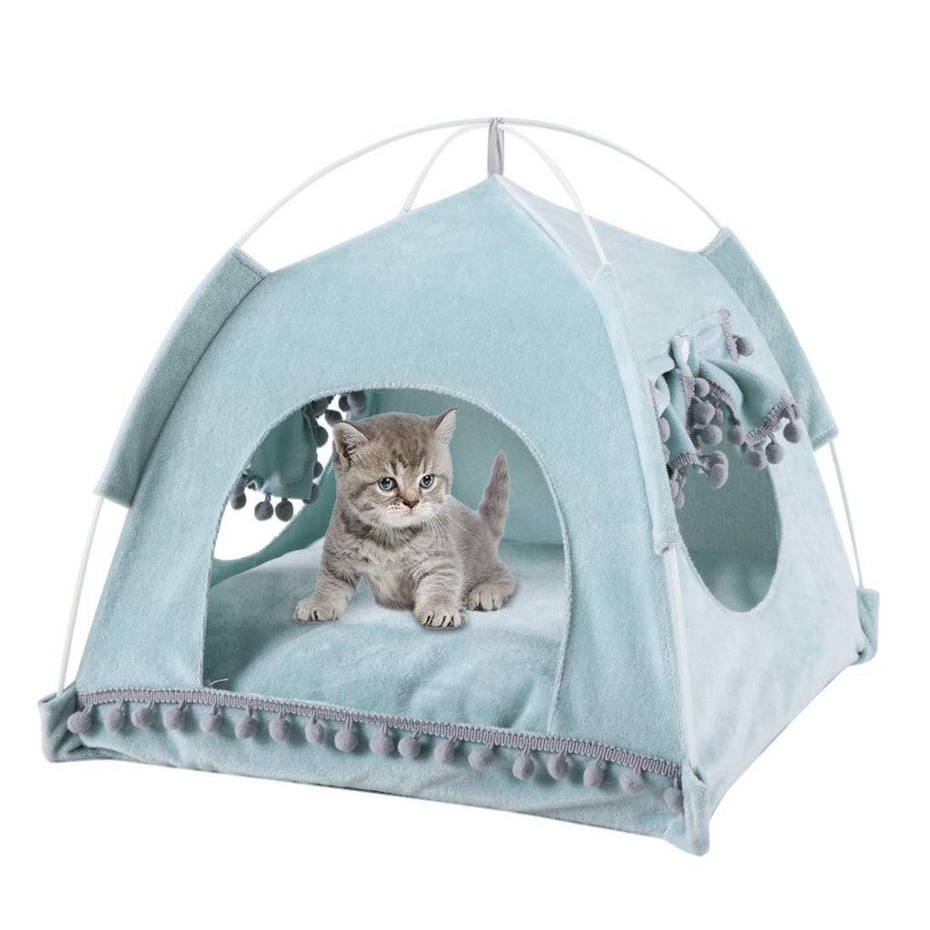 laamei Pet Tent Bed, Pet Teepee Dog Cat Bed with Canopy, Removable and Washable Puppy Little House Tents, Portable Folding Cat Tent with Cushion for Cat Dog,Small and Medium Pets (Blue,58x58x59cm) 58x58x59cm Sky Blue - PawsPlanet Australia